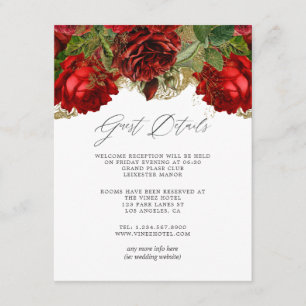 Burgundy Red und Gold Vintage Rose Gästebuchdetail Begleitkarte