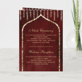 Burgundy Red Vintag Gold Islamic Arch Wedding Einladung (Rückseite)