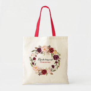 Burgundy Red Water Color Floral Bridesmaid Geschen Tragetasche