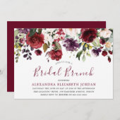 Burgundy Red Watercolor Brautparty Brunch Einladung (Vorne/Hinten)