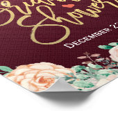 Burgundy Red Watercolor Brautparty Sign Poster (Ecke)