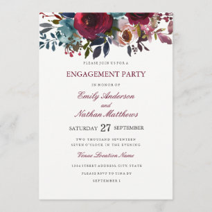 Burgundy Red Watercolor Wedding Party Einladung