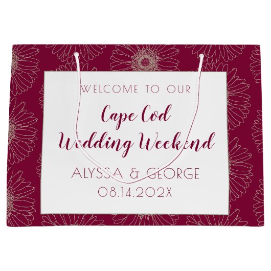 Burgundy Red Wedding Begrüßungsbeutel Große Geschenktüte (Vorderseite)