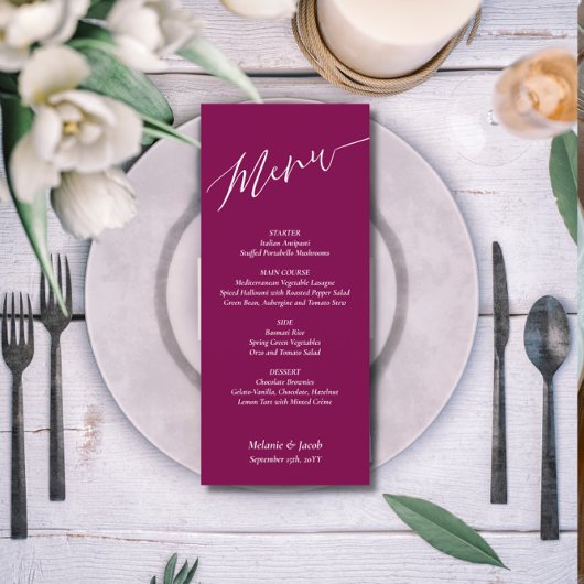 Burgundy Red Wedding Flat Menu Card Menükarte