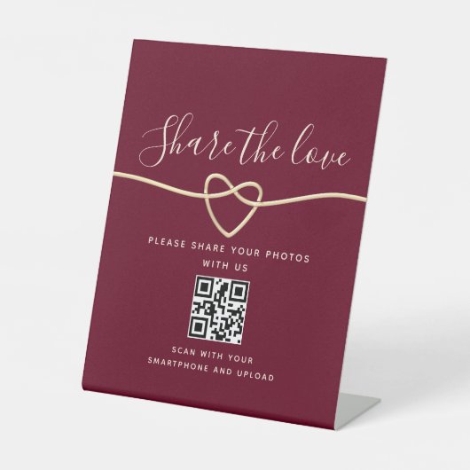 Burgundy Red Wedding QR Code Pedestal Sign Sockelschild (Vorderseite)