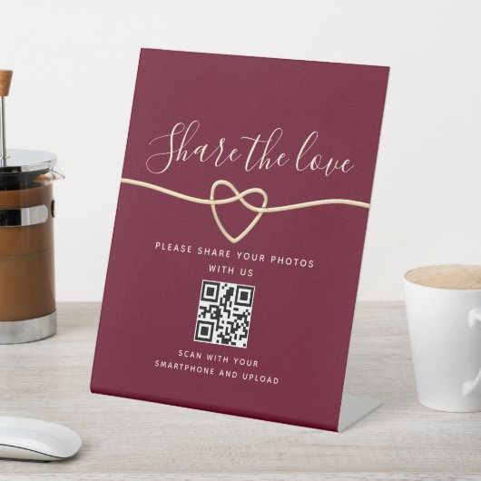 Burgundy Red Wedding QR Code Pedestal Sign Sockelschild (In SItu)