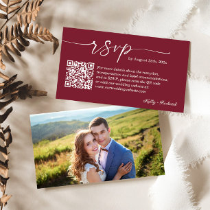 Burgundy Red Wedding RSVP Website QR Code Foto Begleitkarte