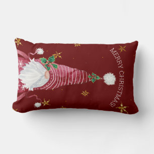Burgundy Red Whimsical Gnome Frohe Weihnachtsstars Lendenkissen