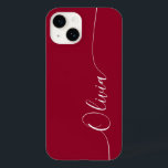 Burgundy Red White Elegant Calligrafy Script Name Case-Mate iPhone 14 Hülle<br><div class="desc">Burgundy Red White Elegant Calligraphy Script Custom Personalisiert Name iPhone 14 Smart Phone Cases bietet ein modernes und trendiges,  einfaches und stilvolles Design mit Ihrem personalisierten Namen in elegantem handgeschriebenen Kalligraphieskripttypografie auf bordeauxrotem Hintergrund. Entworfen von ©Evco Studio www.zazzle.com/store/evcostudio</div>
