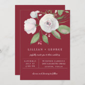Burgundy Red White Floral Bouquet Wedding Ankündigung (Vorne/Hinten)