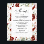 Burgundy Red White Floral Elegant Wedding Menu Flyer<br><div class="desc">White,  terracotta and burgundy red romantic flowers white menu cards</div>