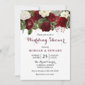 Burgundy Red White Floral Wedding Couples Dusche Einladung (Vorderseite)