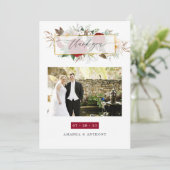 Burgundy Red & White Floral Wedding Foto Collage Dankeskarte (Stehend Vorderseite)