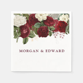 Burgundy Red White Floral Wedding Verlobung Serviette