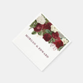 Burgundy Red White Floral Wedding Verlobung Serviette (Ecke)
