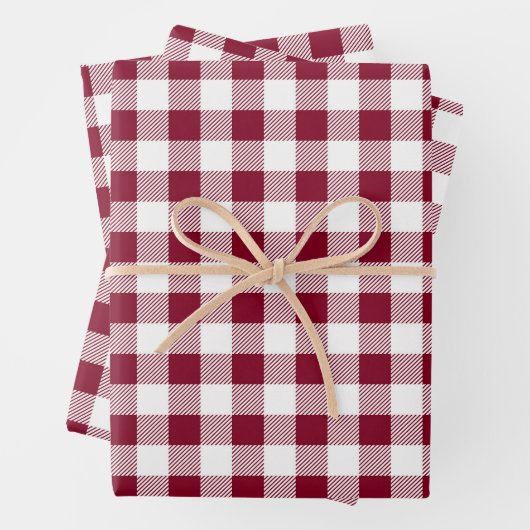Burgundy Red White Kariert Pattern Geschenkpapier Set (Beispiel)