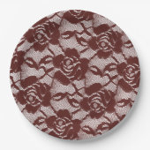 Burgundy Red White Lace Floral Pappteller (Vorderseite)