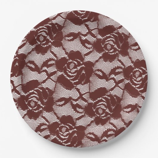 Burgundy Red White Lace Floral Pappteller (Vorderseite)