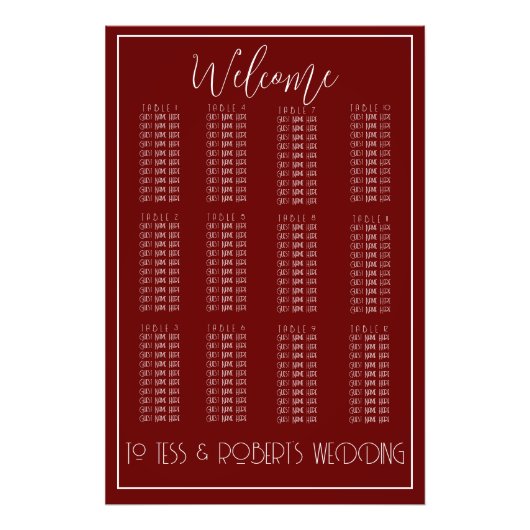 Burgundy Red White Minimalistisch Seat Chart Print Fotodruck (Vorne)