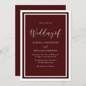 Burgundy Red White Modern Elegante Einfache Hochze Einladung (Vorne/Hinten)