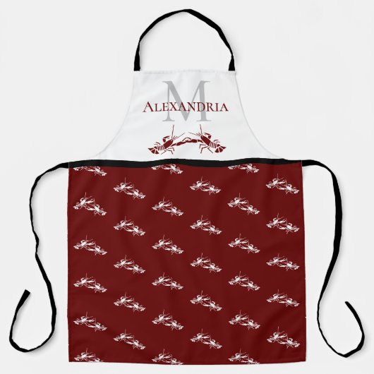Burgundy Red White Monogram Name Lobster Muster Schürze (Vorderseite)