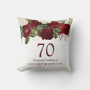 Burgundy Red White Rose 70. Geburtstagsgeschenk Kissen