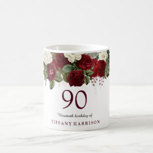 Burgundy Red White Rose 90. Geburtstag Gefallen Ge Kaffeetasse