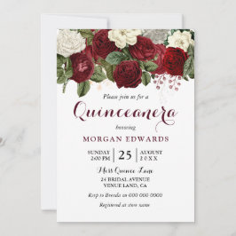 Burgundy Red White Roses Quinceanera Einladung
