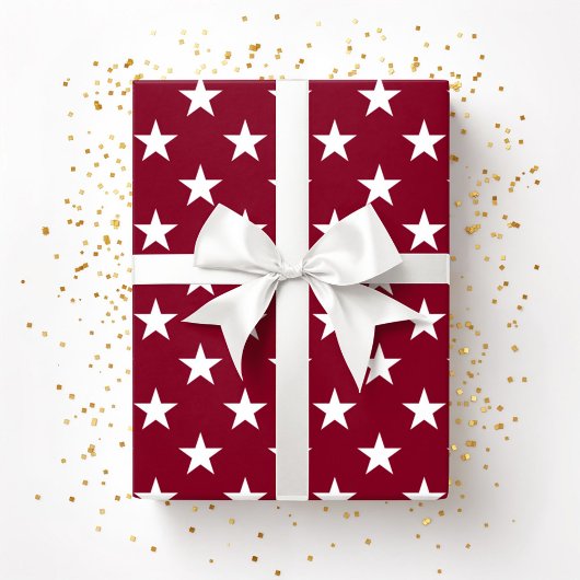Burgundy Red White Stars Weihnachten Geschenkpapier