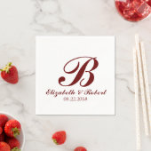 Burgundy Red White Wedding Monogram Serviette (Beispiel)