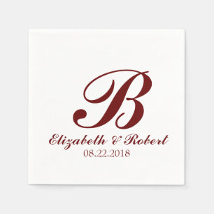 Burgundy Red White Wedding Monogram Serviette