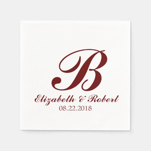 Burgundy Red White Wedding Monogram Serviette (Vorderseite)