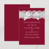 Burgundy Red White Wedding Pearl Bow Save the Date (Vorne/Hinten)
