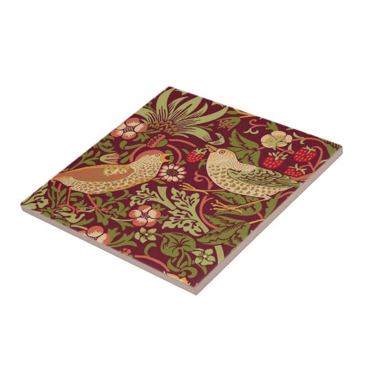 Burgundy Red William Morris Strawberry Thief Fliese (Seite)