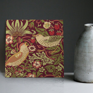 Burgundy Red William Morris Strawberry Thief Fliese