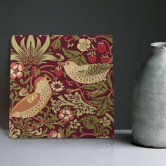 Burgundy Red William Morris Strawberry Thief Fliese