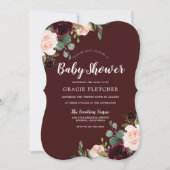 Burgundy Red Wine Blush Blume Babydusche Einladung (Vorderseite)