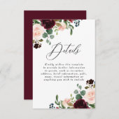 Burgundy Red Wine Blush Wedding Details Empfang Begleitkarte (Vorne/Hinten)