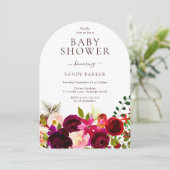 Burgundy Red Wine Boho Floral Baby Dusche Einladung (Stehend Vorderseite)
