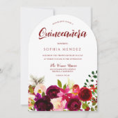 Burgundy Red Wine Boho Floral Quinceanera Einladung (Vorderseite)