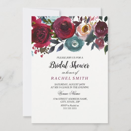 Burgundy Red Wine Bridal Dusche Einladung (Vorderseite)