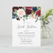 Burgundy Red Wine Floral Sweet 16 Einladung (Stehend Vorderseite)