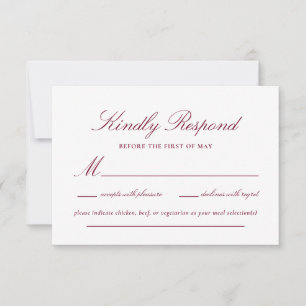 Burgundy Red Wine Lace Elegantes Script Wedding RSVP Karte