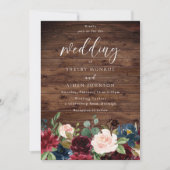 Burgundy Red Wine Rustic Wood Wedding Einladung (Vorderseite)