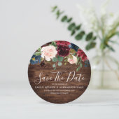 Burgundy Red Wine Rustic Wood Wedding Save The Date (Stehend Vorderseite)