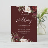 Burgundy Red Wine White Floral Wedding Einladung (Stehend Vorderseite)