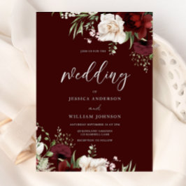 Burgundy Red Wine White Floral Wedding Einladung