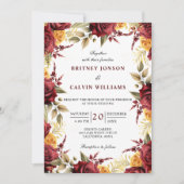 Burgundy Red Yellow Roses Floral Elegante Hochzeit Einladung (Vorderseite)