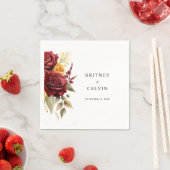 Burgundy Red Yellow Roses Floral Elegante Hochzeit Serviette (Beispiel)