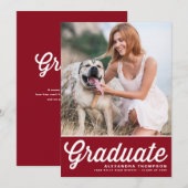 Burgundy Retro Bold Typografy Foto Abschluss Ankündigung (Vorne/Hinten)